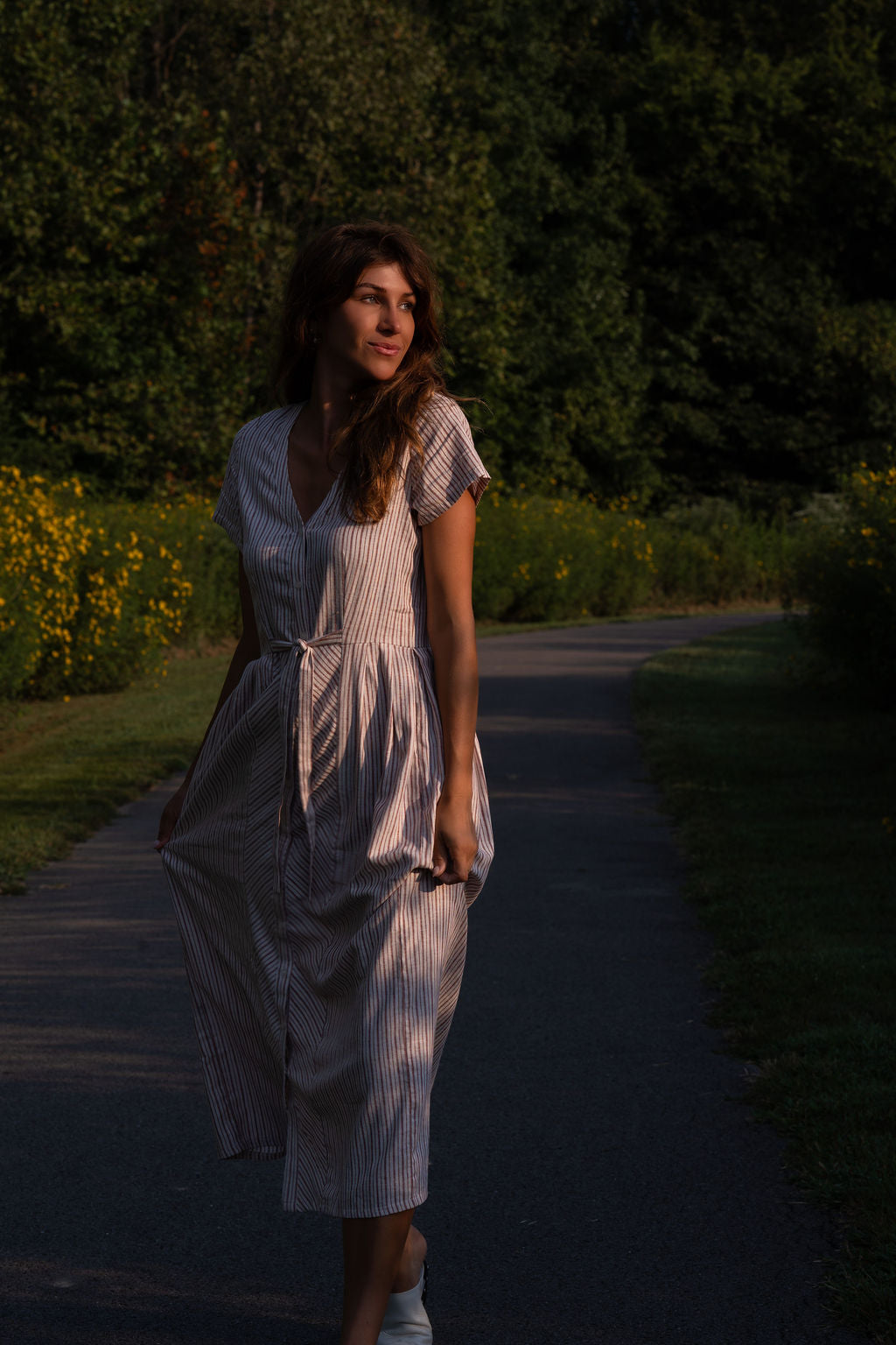 June Dress in Red and White Striped Linen
