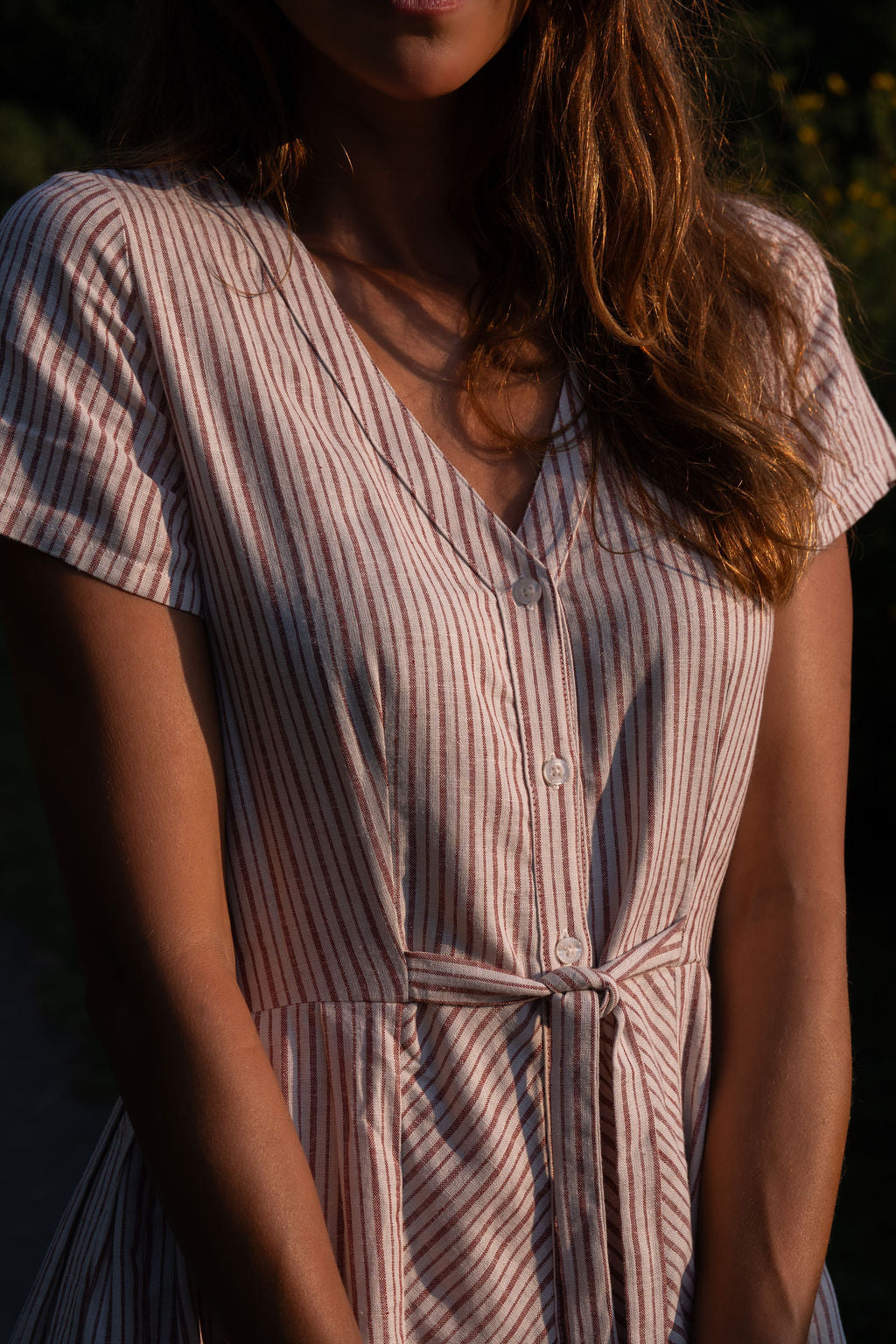 June Dress in Red and White Striped Linen
