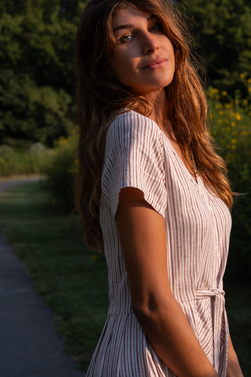 June Dress in Red and White Striped Linen