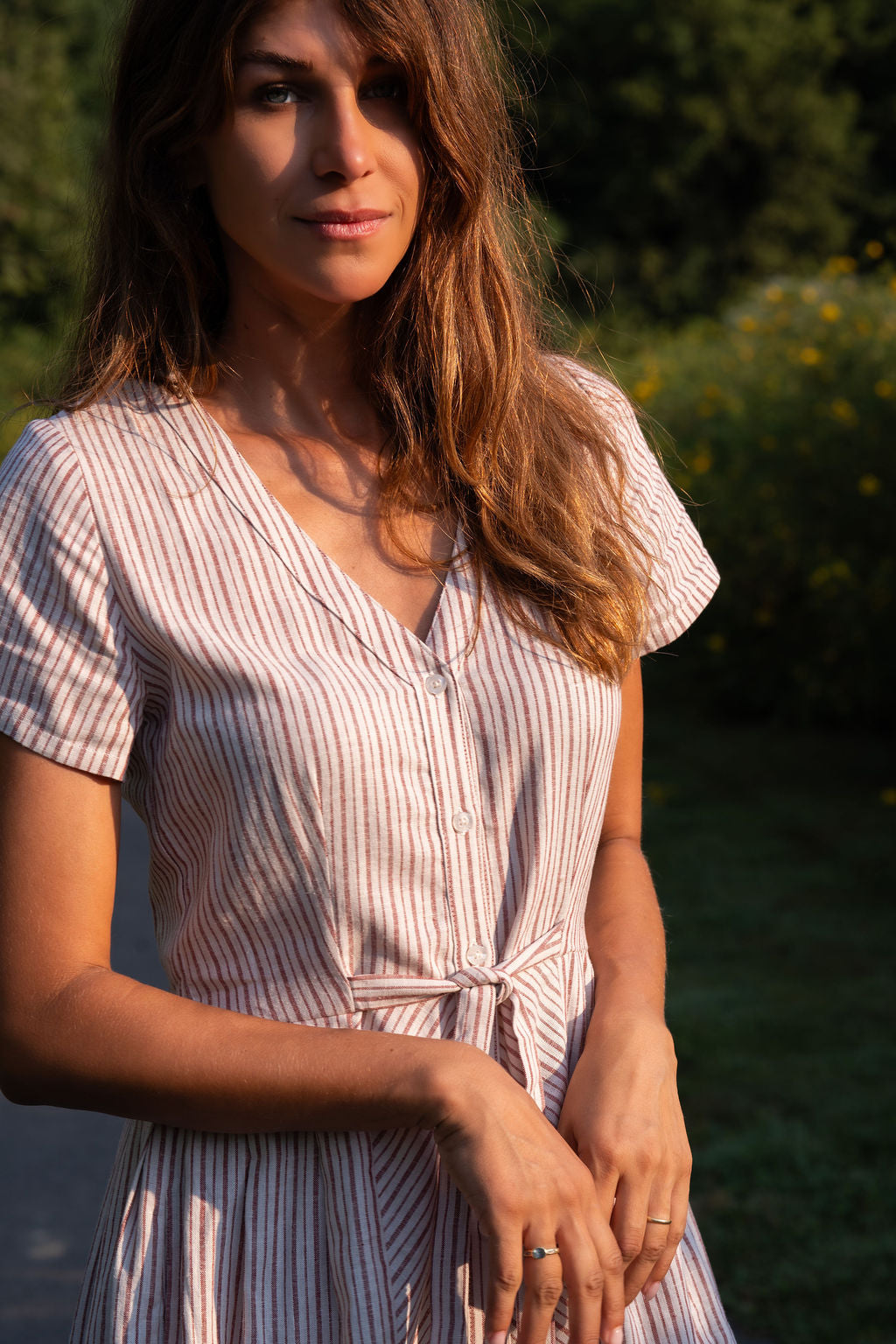 June Dress in Red and White Striped Linen