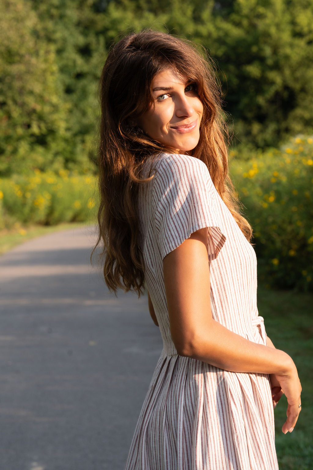 June Dress in Red and White Striped Linen