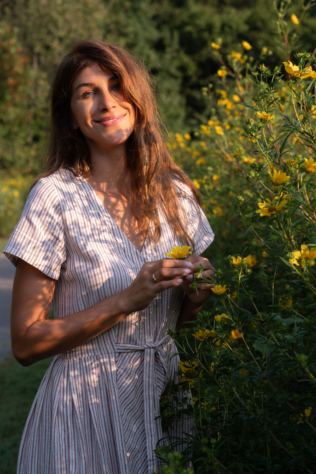 June Dress in Red and White Striped Linen