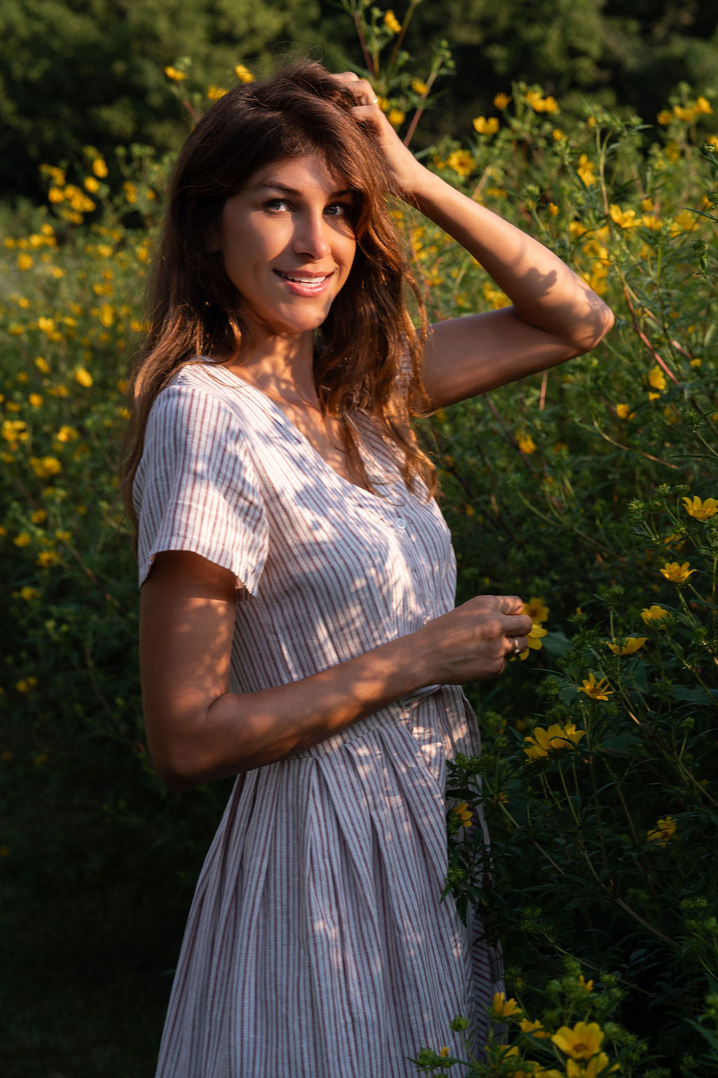 June Dress in Red and White Striped Linen