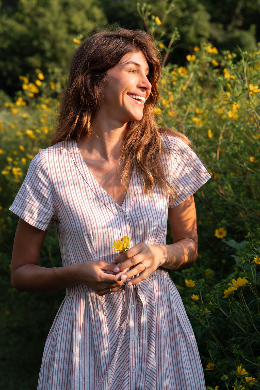 June Dress in Red and White Striped Linen