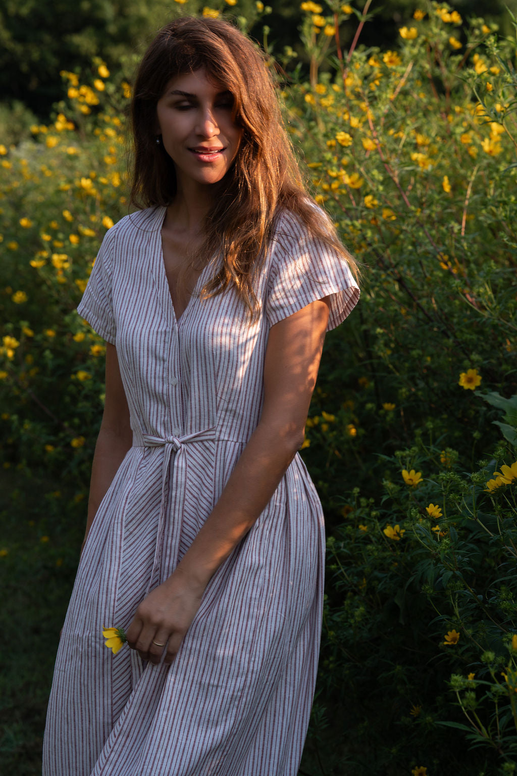 June Dress in Red and White Striped Linen
