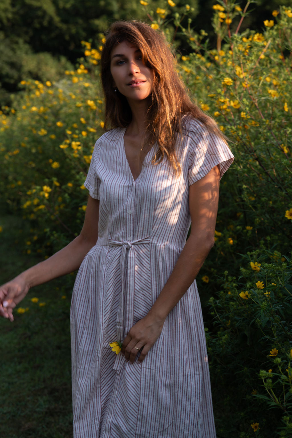 June Dress in Red and White Striped Linen