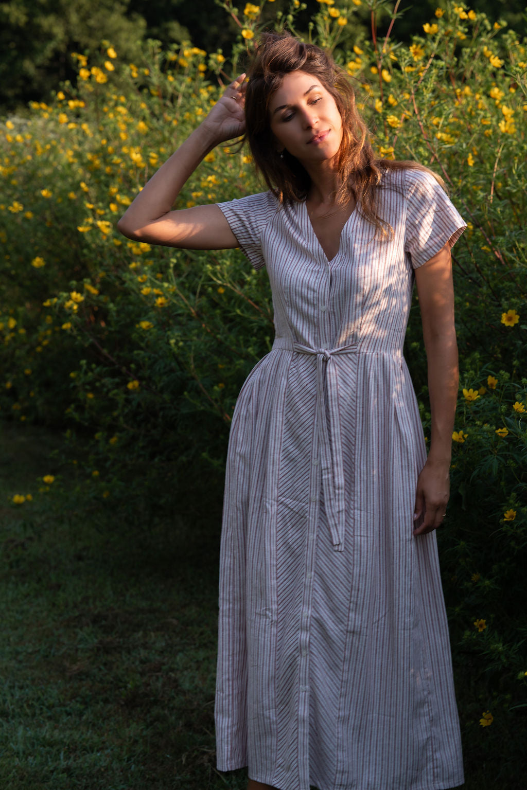 June Dress in Red and White Striped Linen
