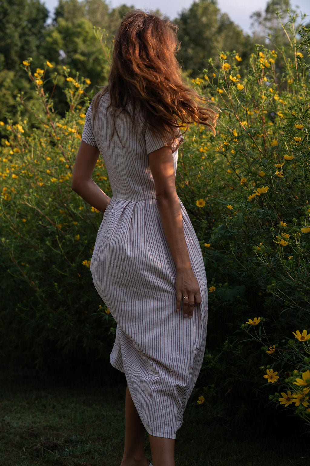 June Dress in Red and White Striped Linen