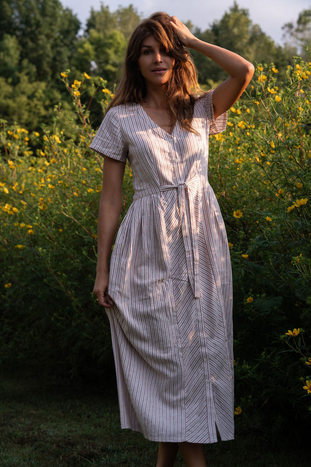 June Dress in Red and White Striped Linen