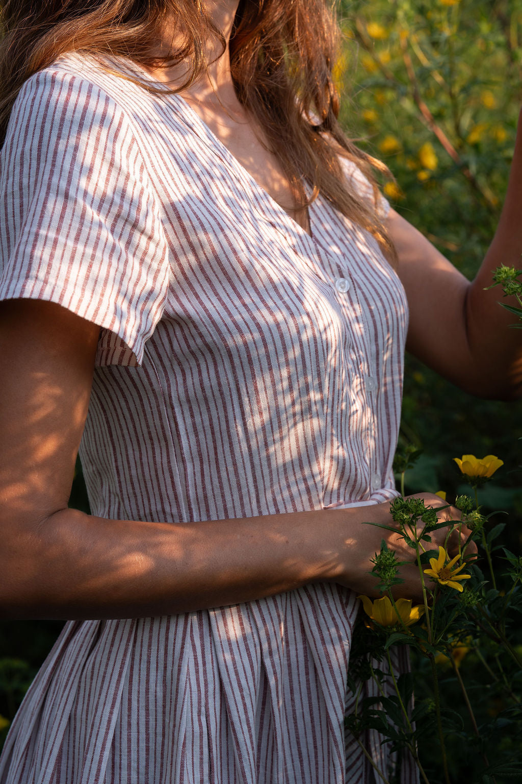 June Dress in Red and White Striped Linen
