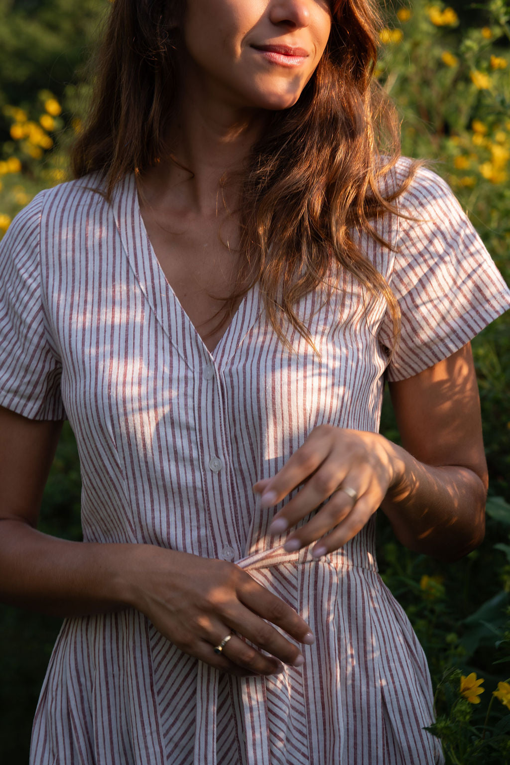 June Dress in Red and White Striped Linen