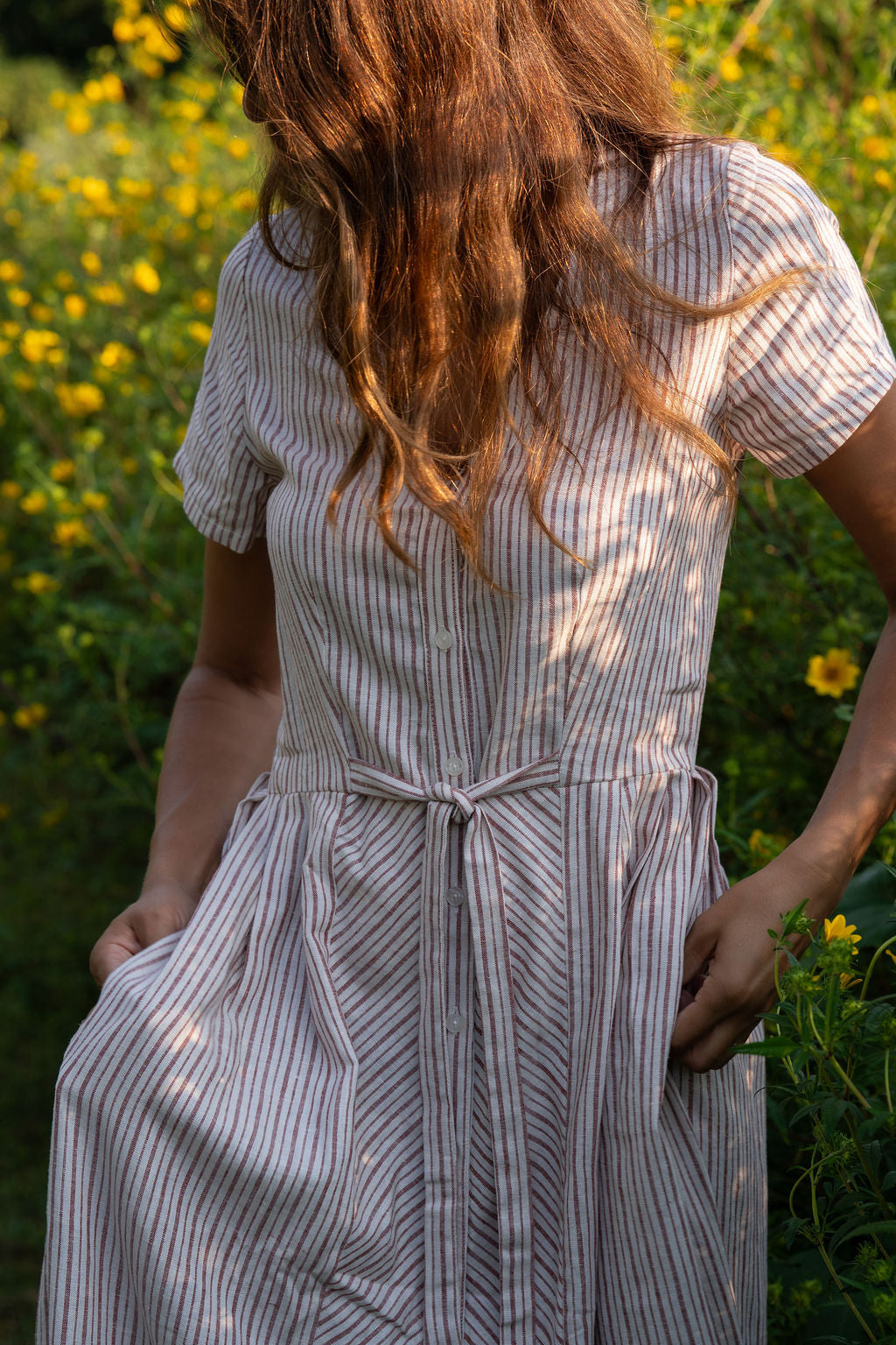 June Dress in Red and White Striped Linen