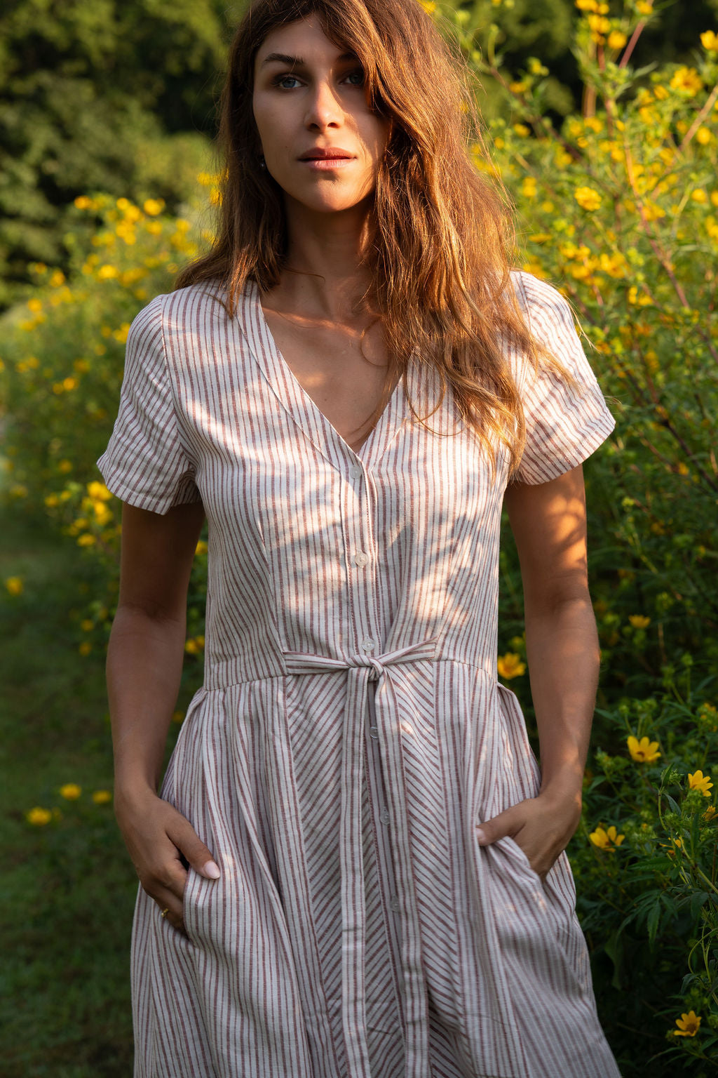 June Dress in Red and White Striped Linen