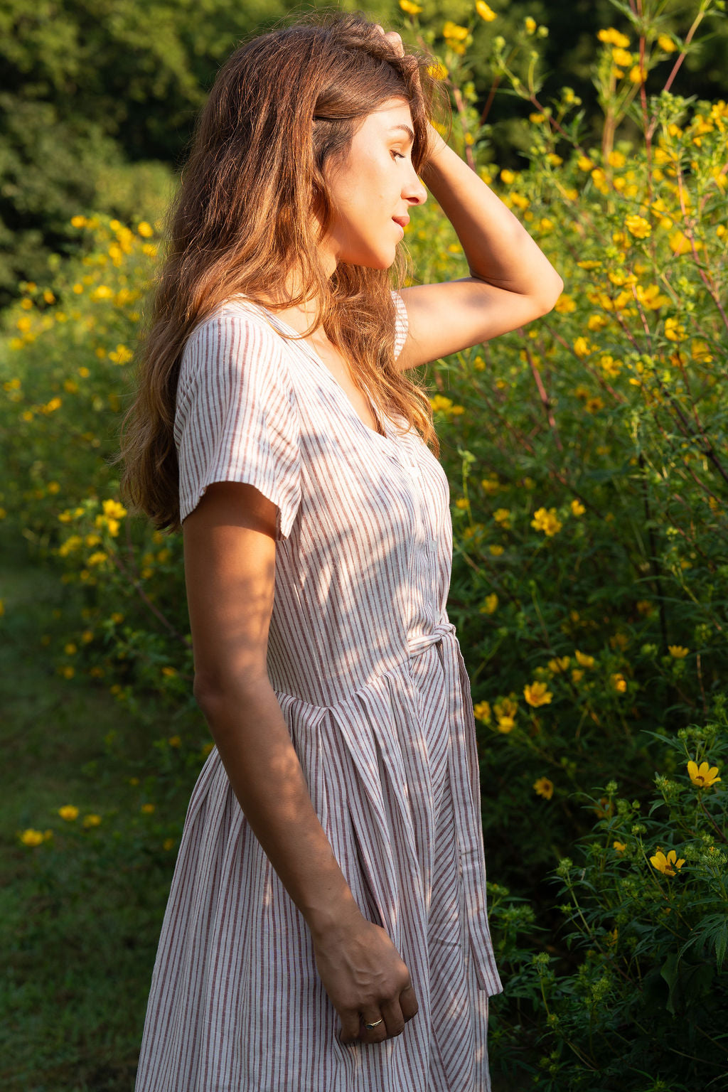 June Dress in Red and White Striped Linen