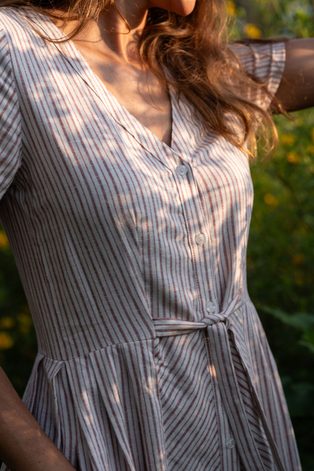 June Dress in Red and White Striped Linen