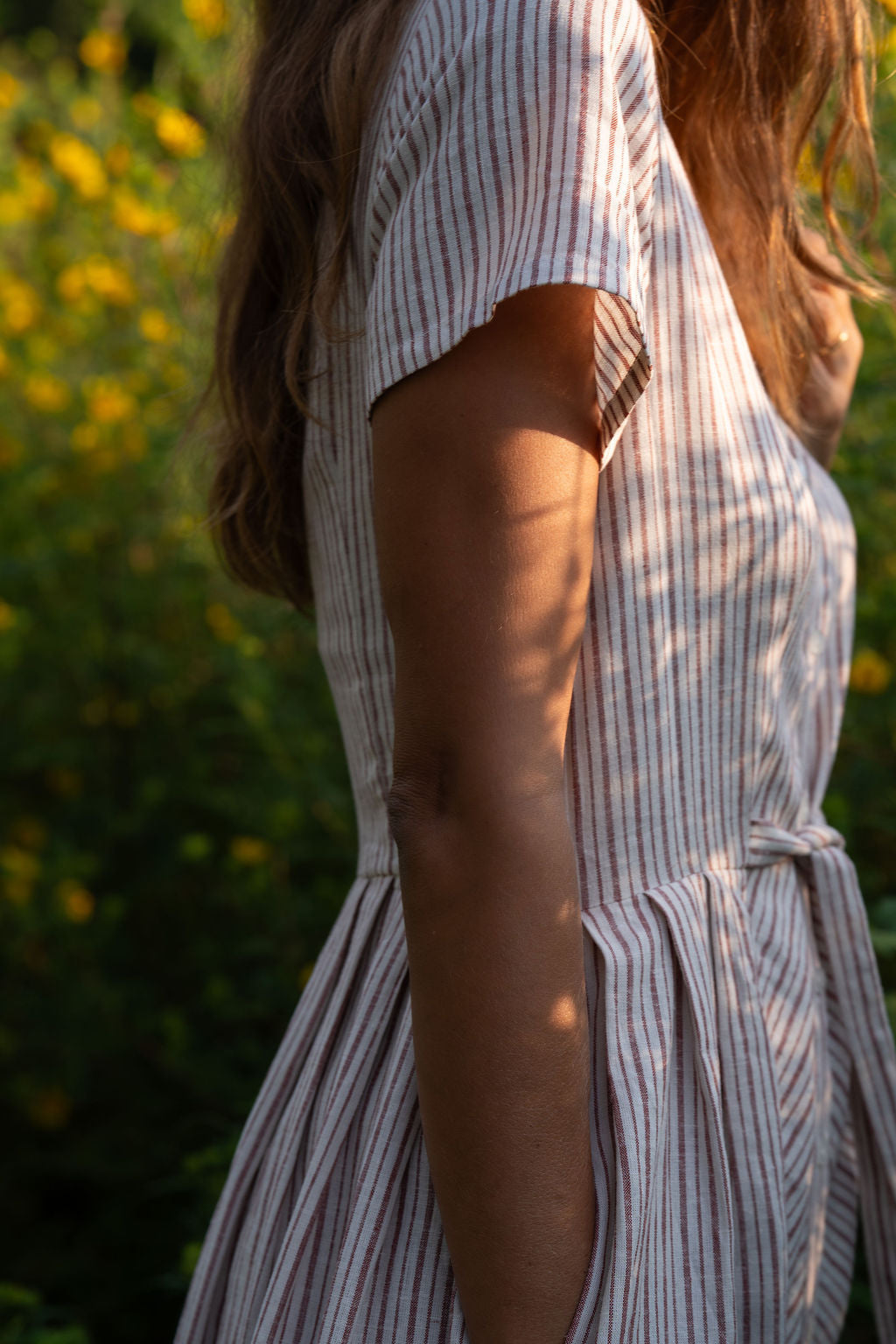 June Dress in Red and White Striped Linen