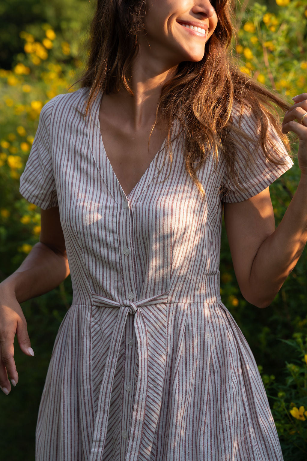 June Dress in Red and White Striped Linen