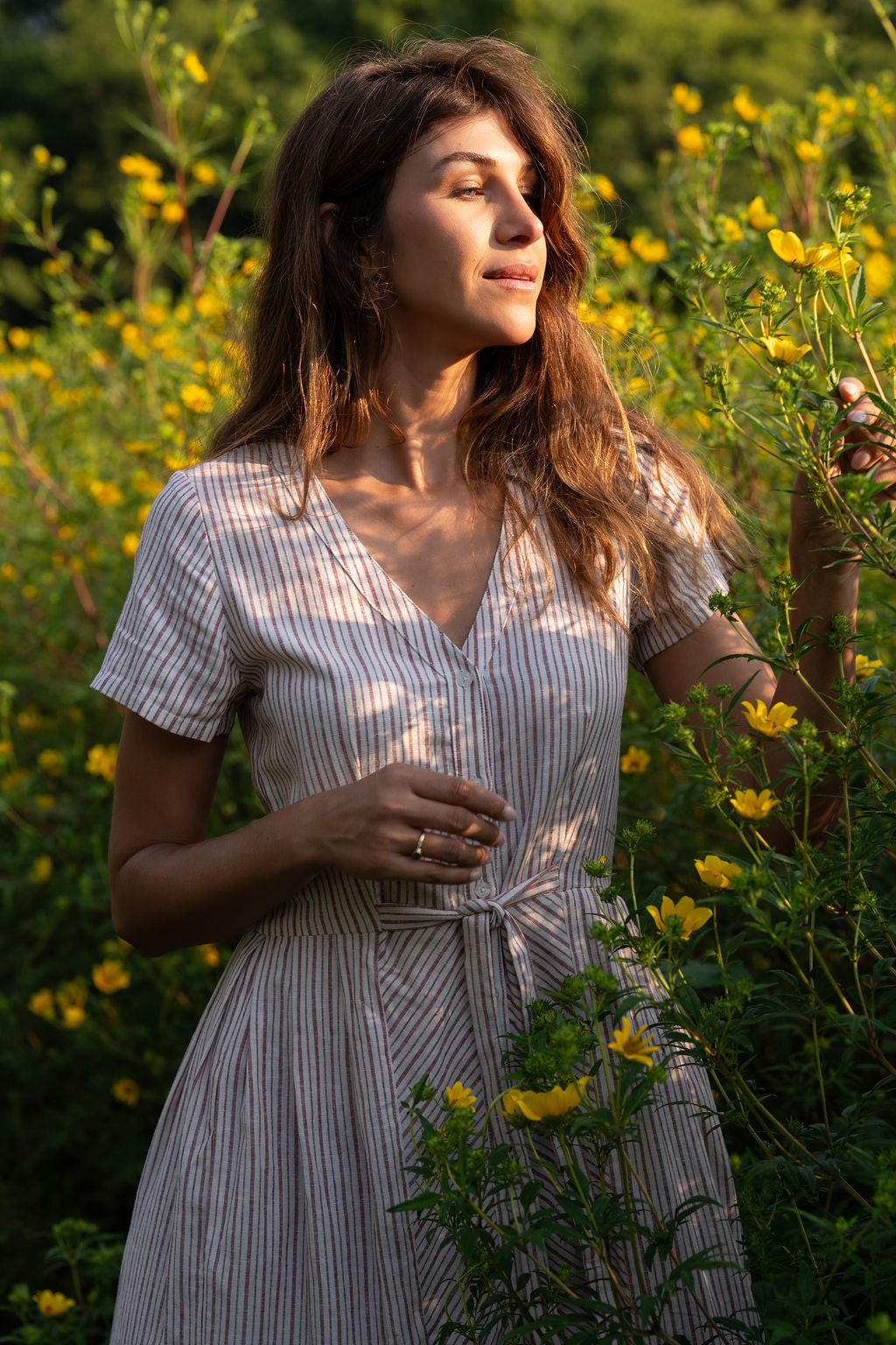 June Dress in Red and White Striped Linen