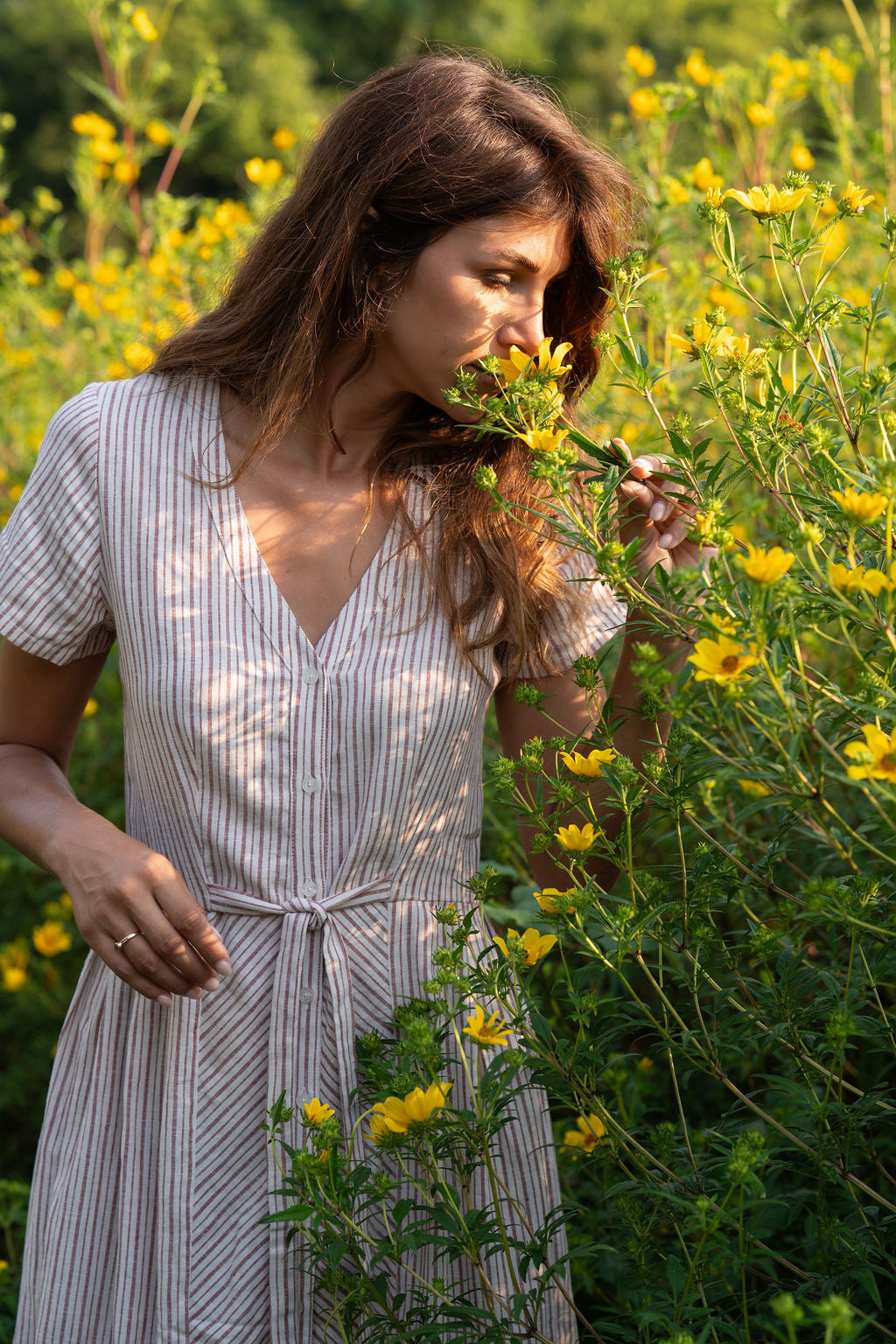 June Dress in Red and White Striped Linen