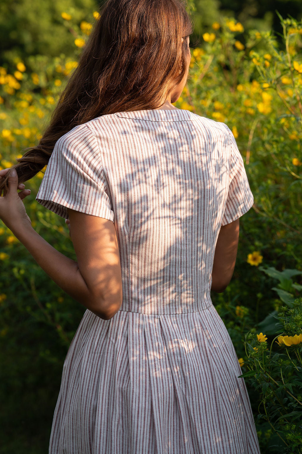 June Dress in Red and White Striped Linen