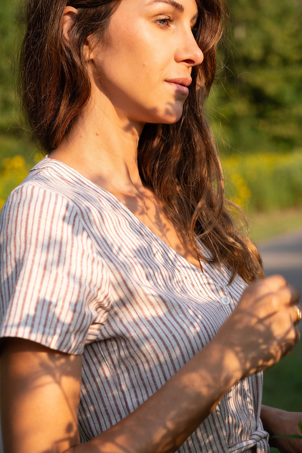 June Dress in Red and White Striped Linen