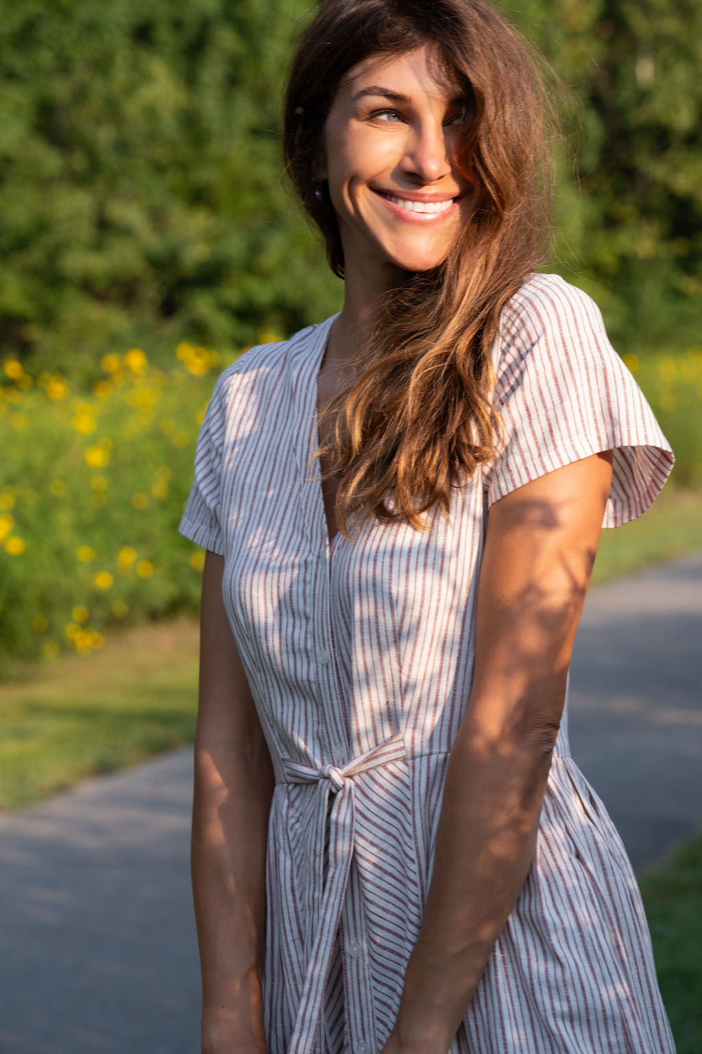 June Dress in Red and White Striped Linen