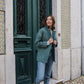 Portuguese Wool Pieper Coat in Teal Herringbone Made to Order