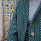 Portuguese Wool Pieper Coat in Teal Herringbone Made to Order