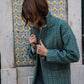 Portuguese Wool Pieper Coat in Teal Herringbone Made to Order