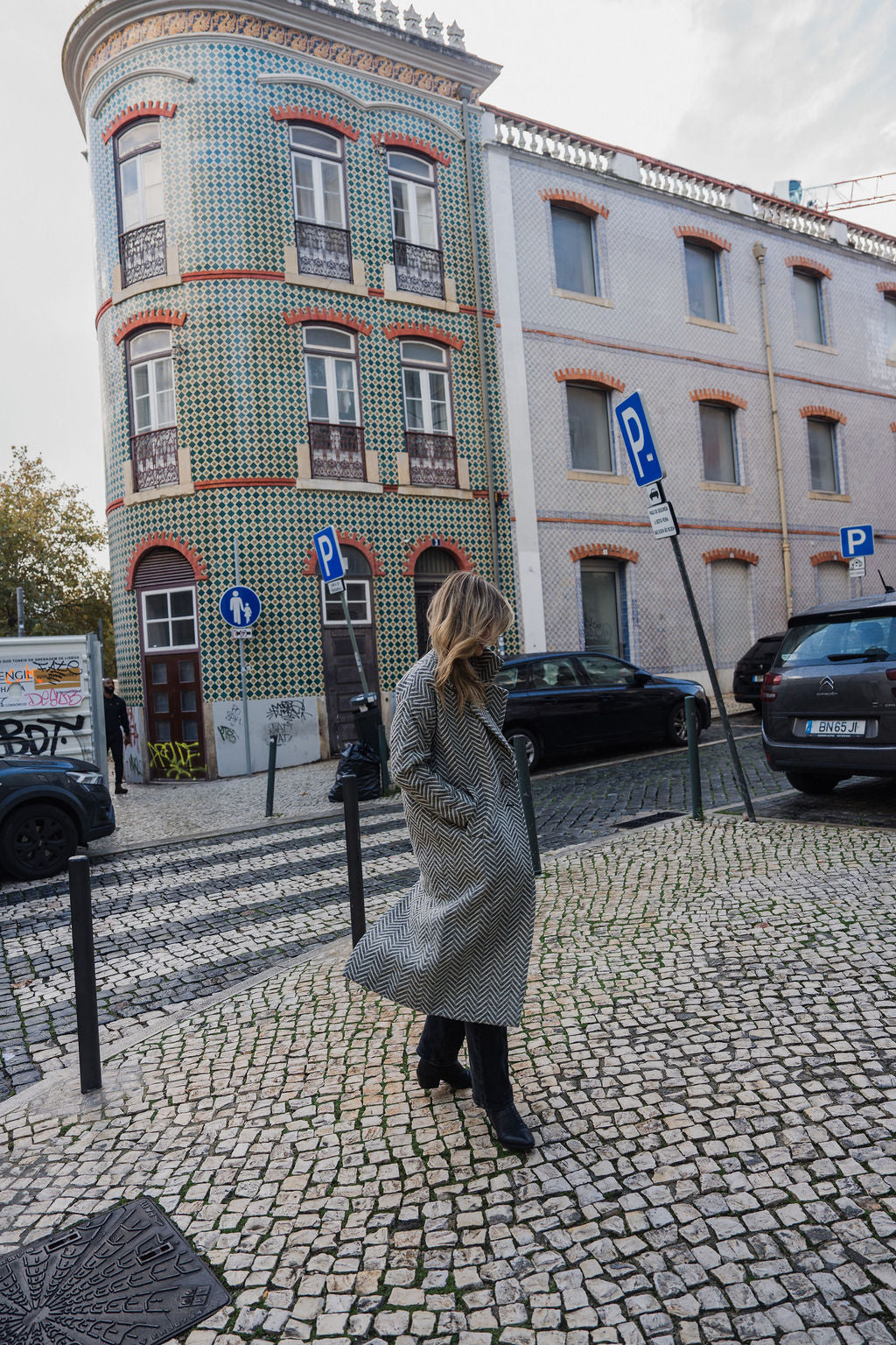 Portuguese Wool Polly Coat in Black and White Herringbone Made to Order