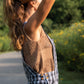 Lindy Hand Knit Cotton Lace Tank in Mauve Brown