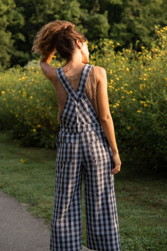 Dilsi Handwoven Cotton Overalls in Blue Gingham Made to Order