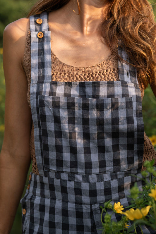 Dilsi Handwoven Cotton Overalls in Blue Gingham Made to Order