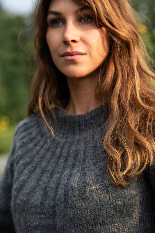 Mildred Mohair Raglan Pullover in Steel or Black Made to Order