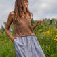 Lindy Hand Knit Cotton Lace Tank in Mauve Brown
