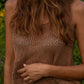 Lindy Hand Knit Cotton Lace Tank in Mauve Brown