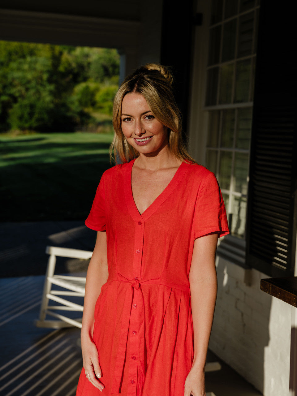 June Dress in Blood Orange Linen