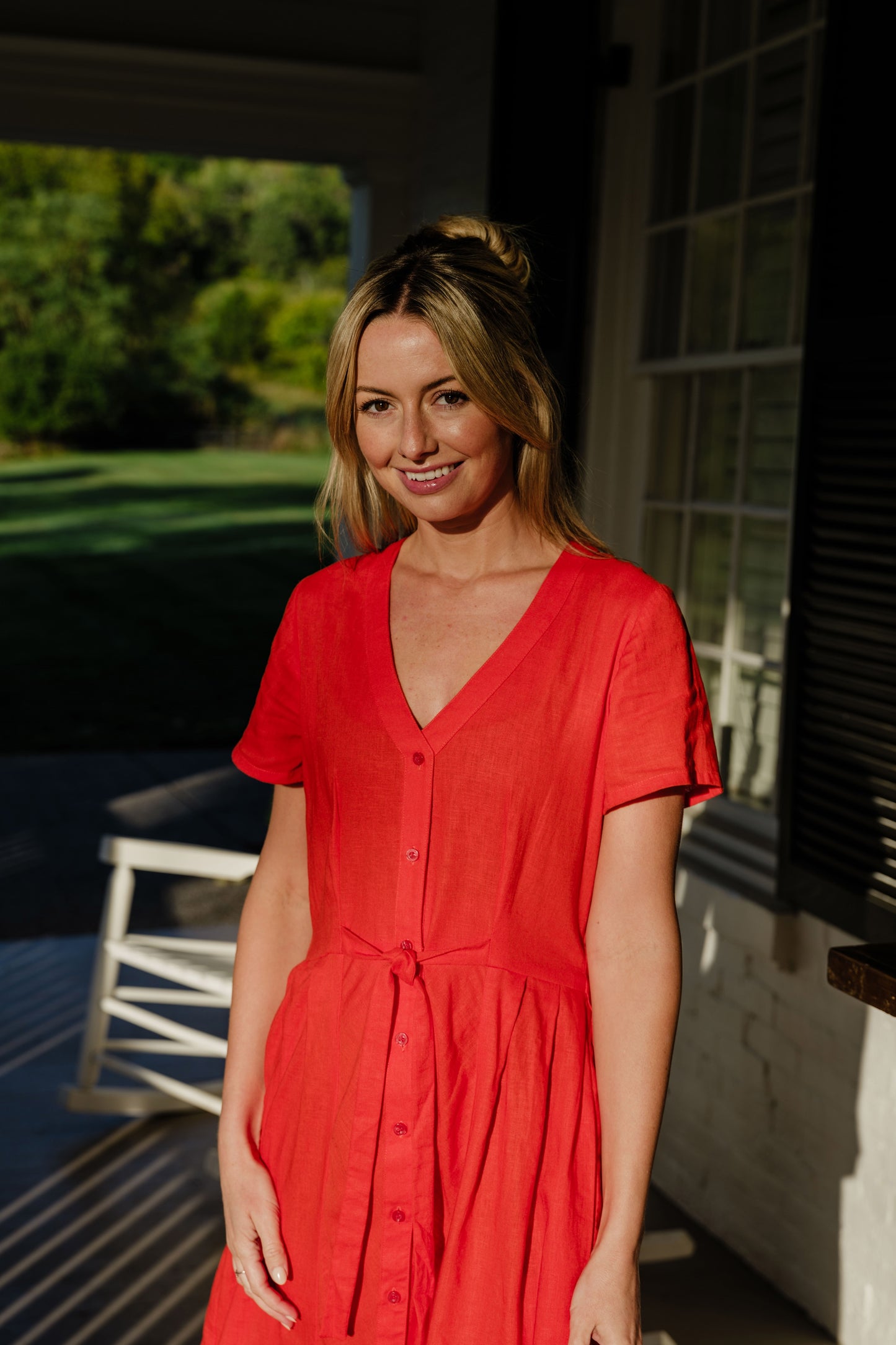 June Dress in Blood Orange Linen