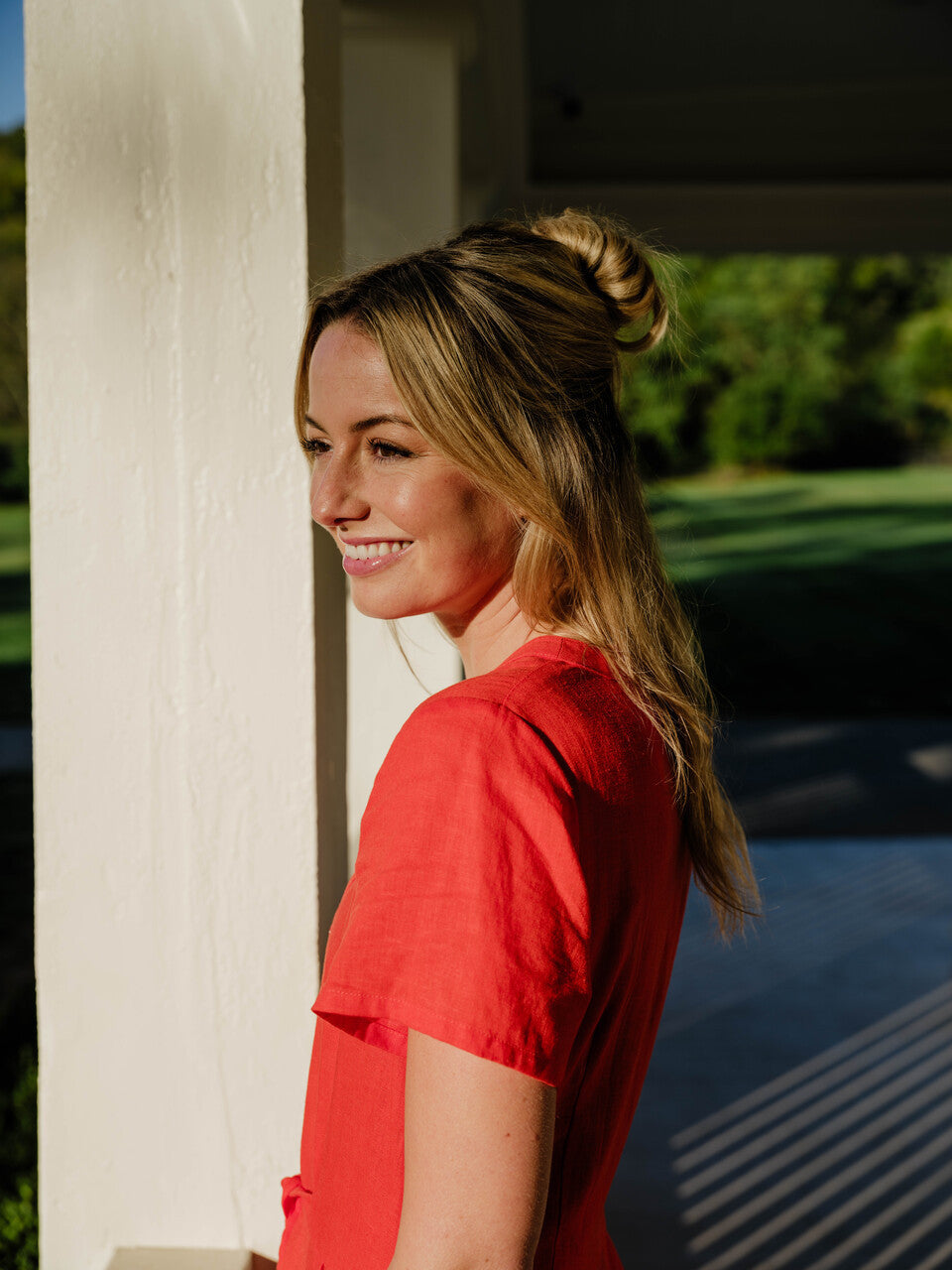 June Dress in Blood Orange Linen