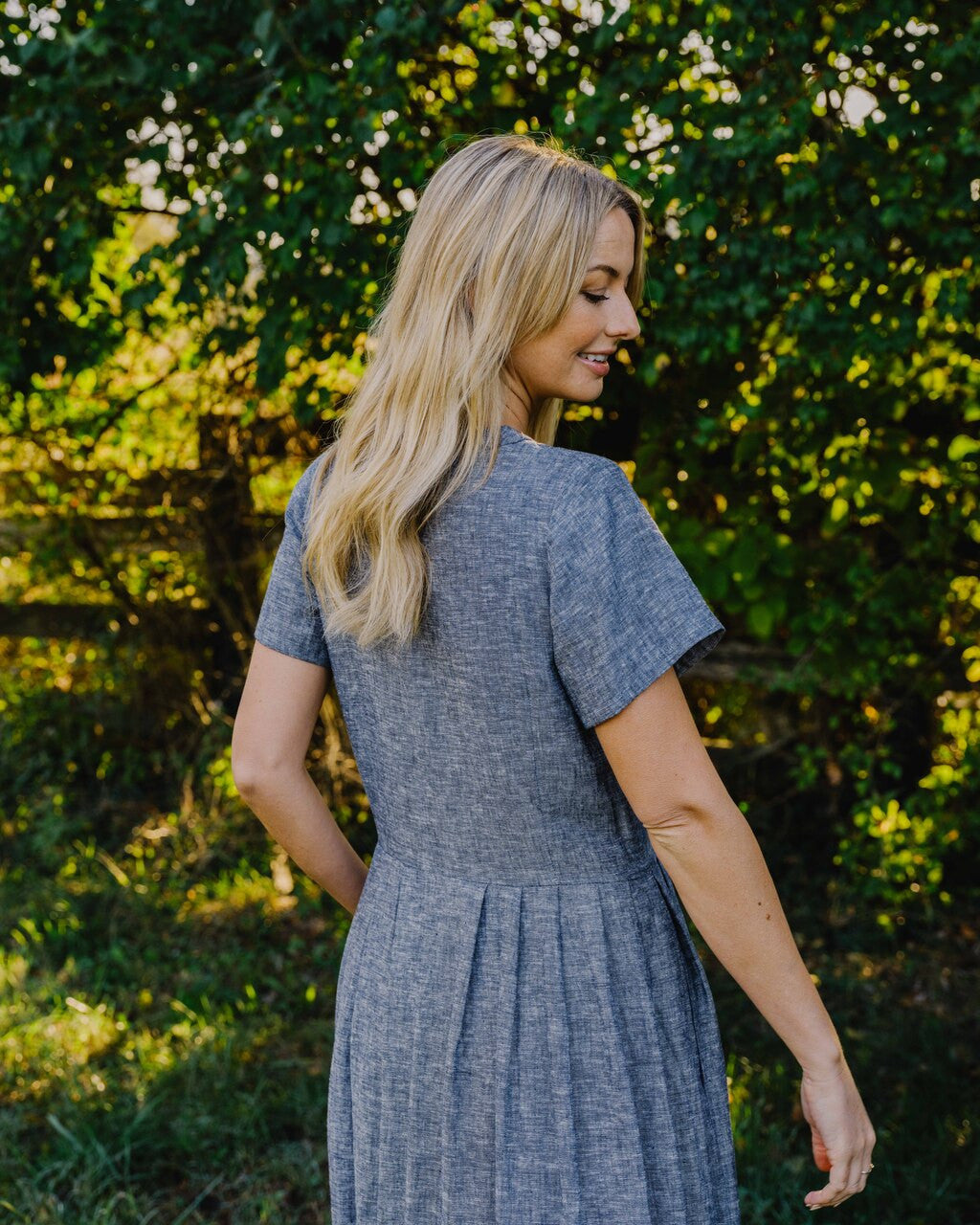 June Dress in Chambray Denim Linen