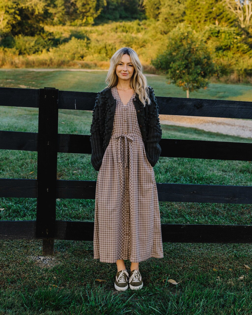 June Dress in Beige Plaid