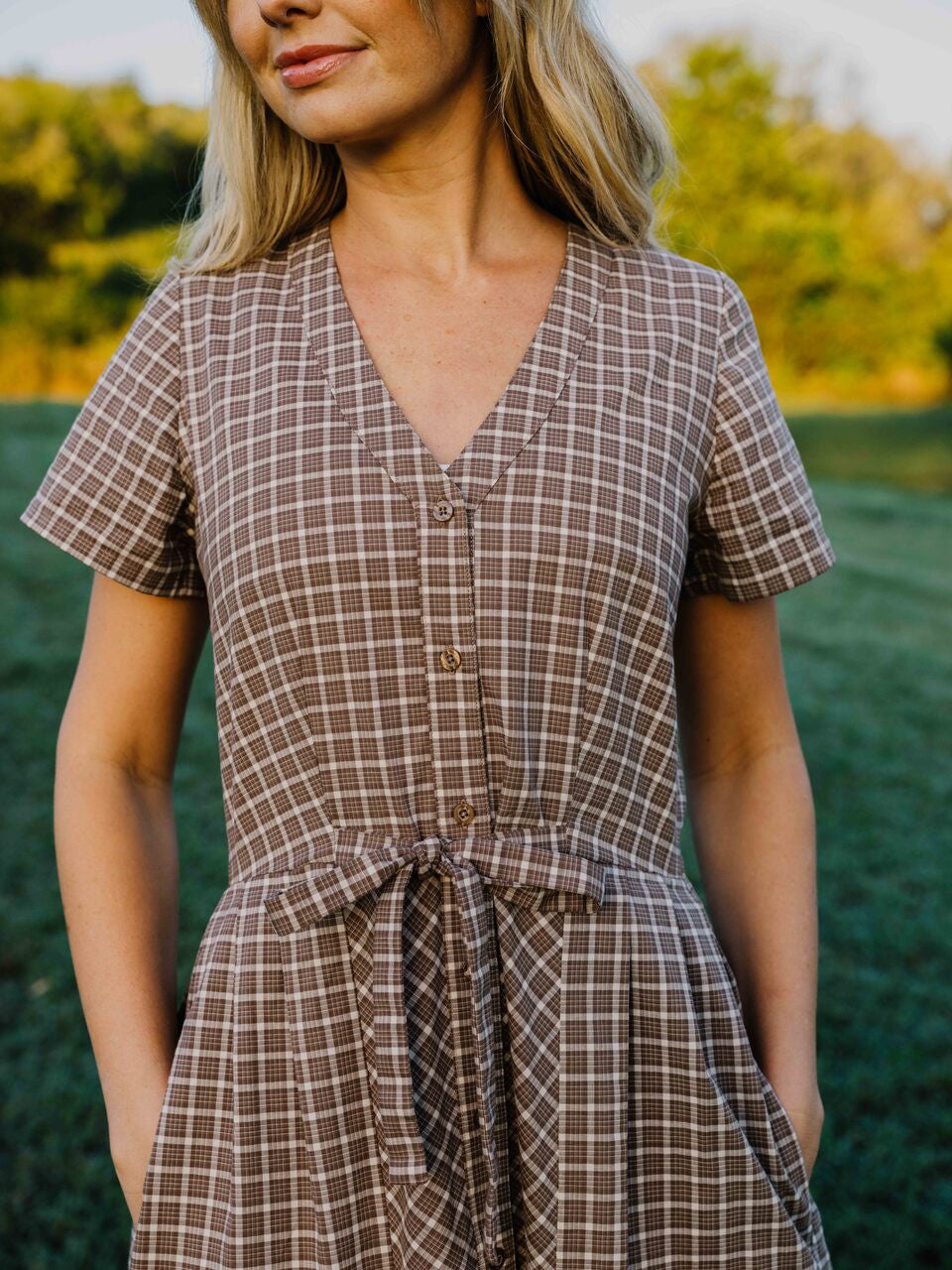 June Dress in Beige Plaid