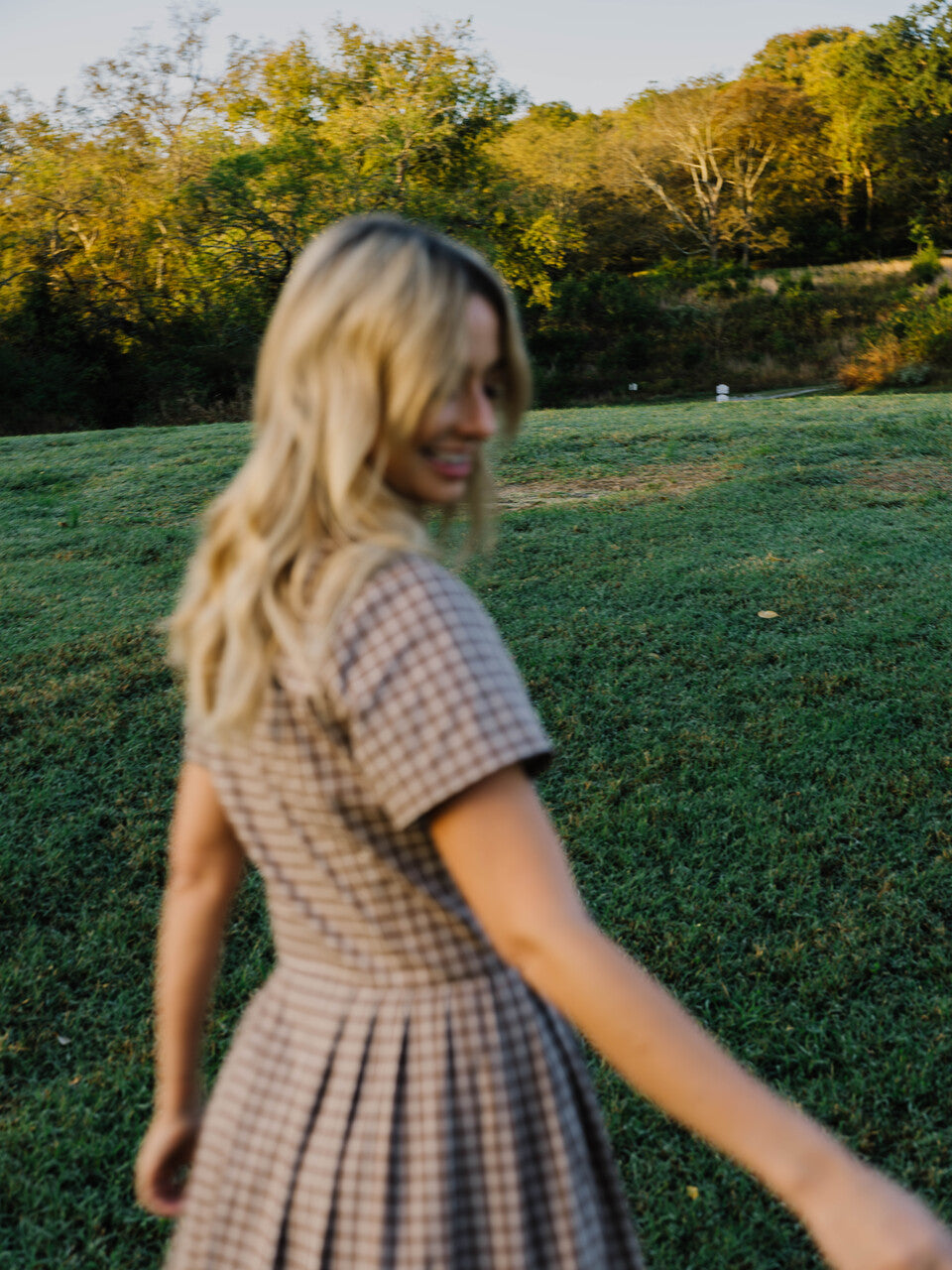 June Dress in Beige Plaid