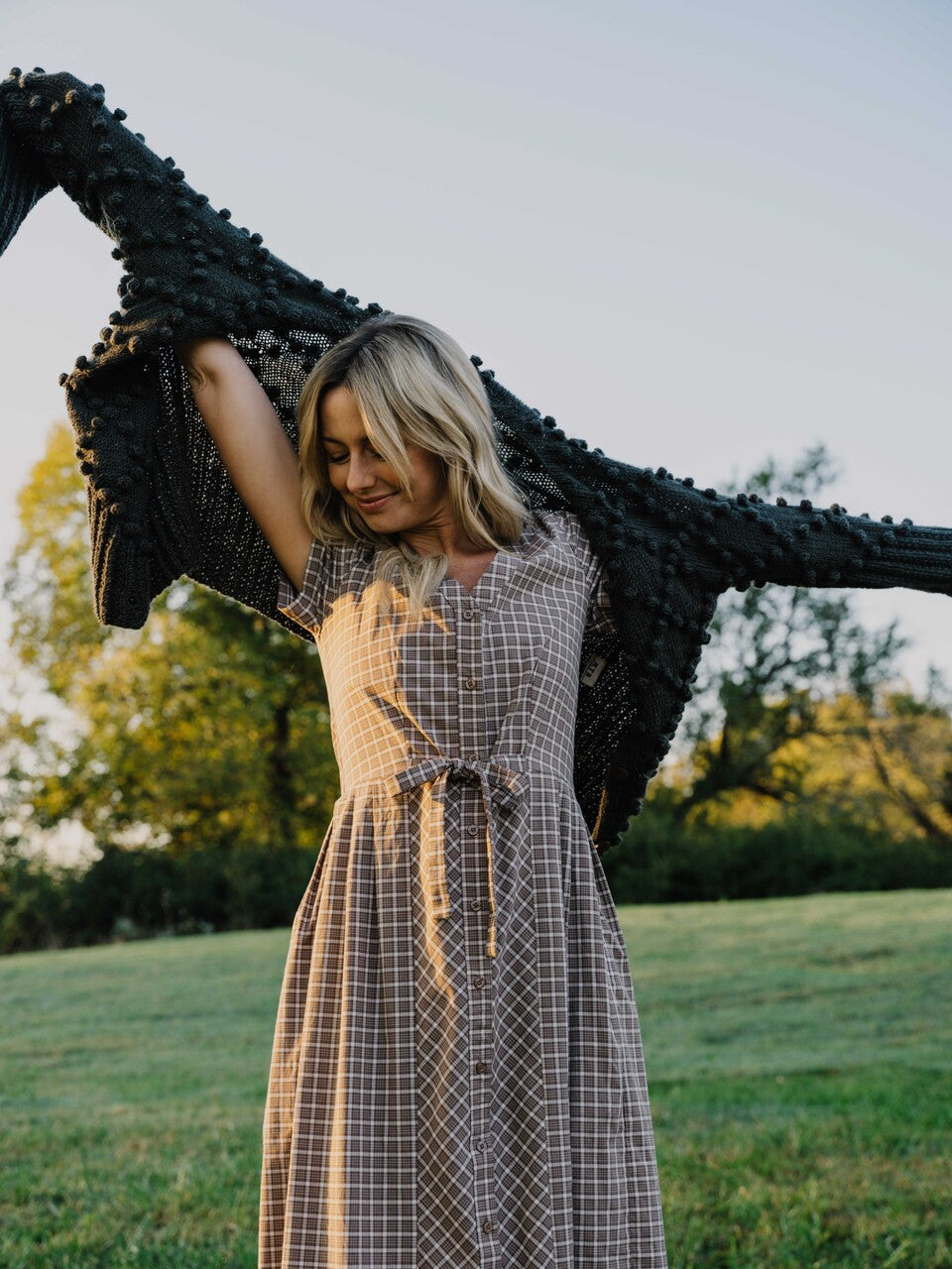 June Dress in Beige Plaid