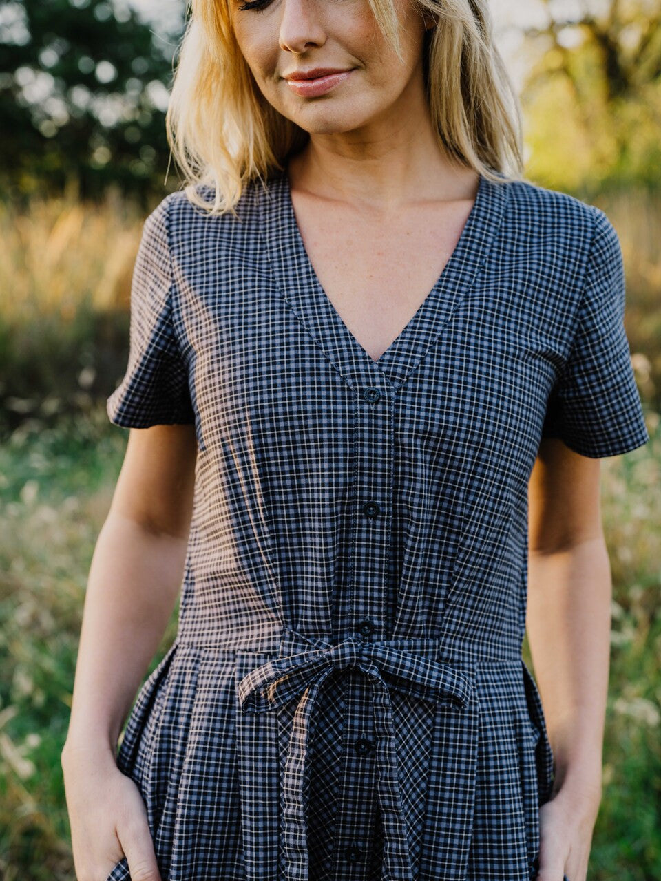 June Dress in Navy Plaid