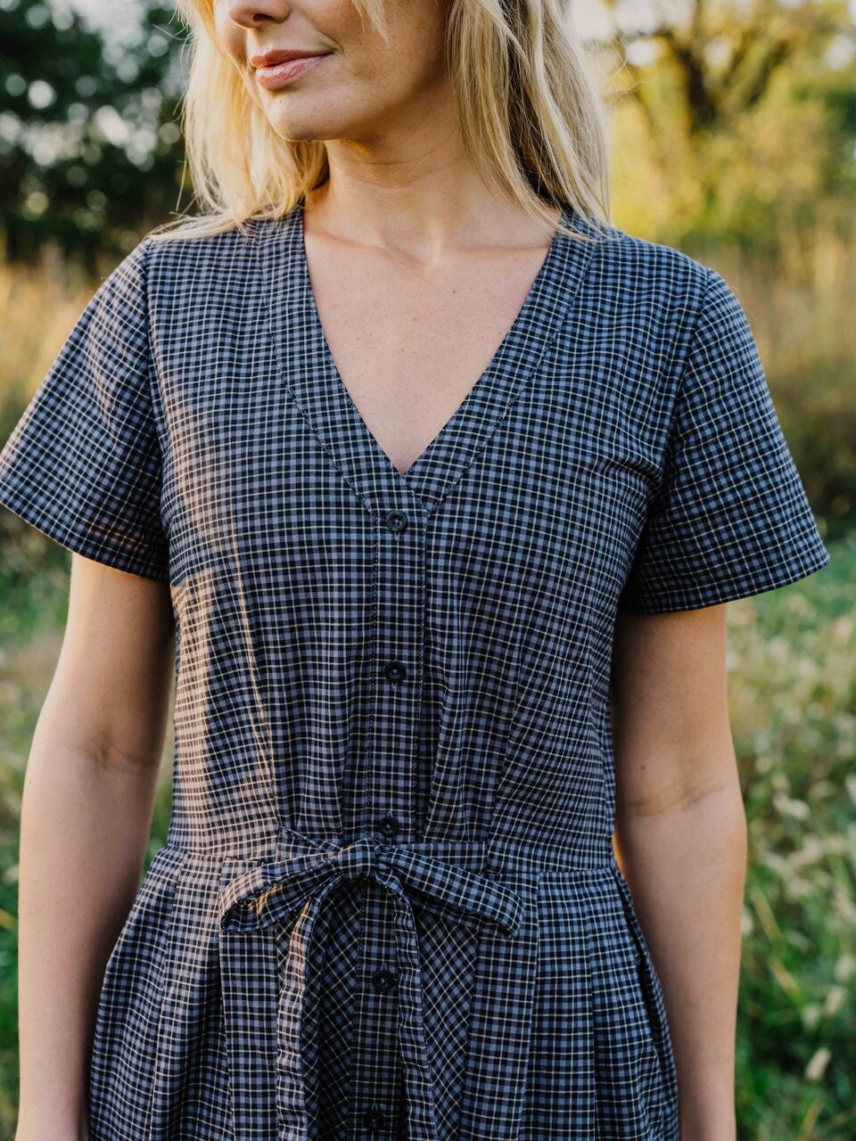 June Dress in Navy Plaid