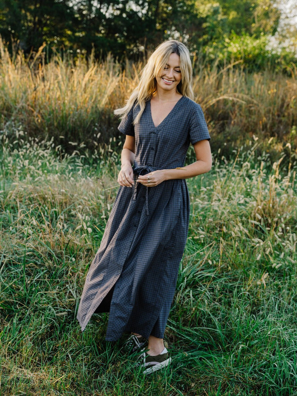 June Dress in Navy Plaid