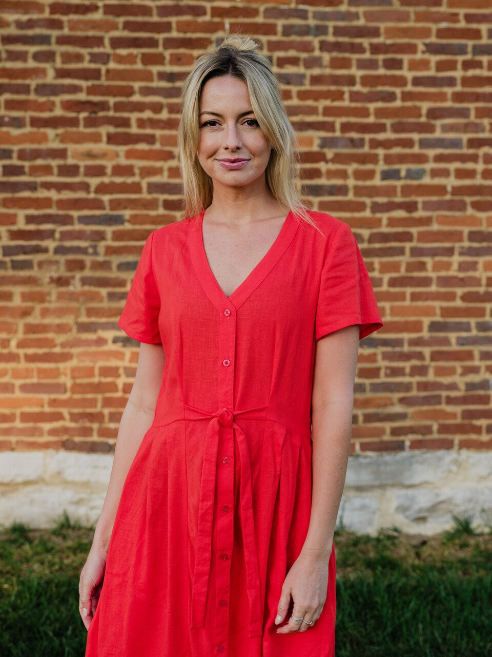 June Dress in Blood Orange Linen