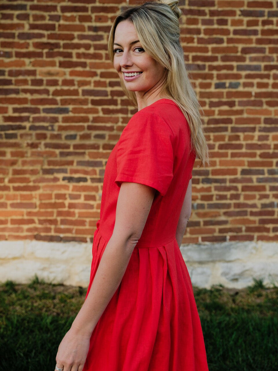 June Dress in Blood Orange Linen