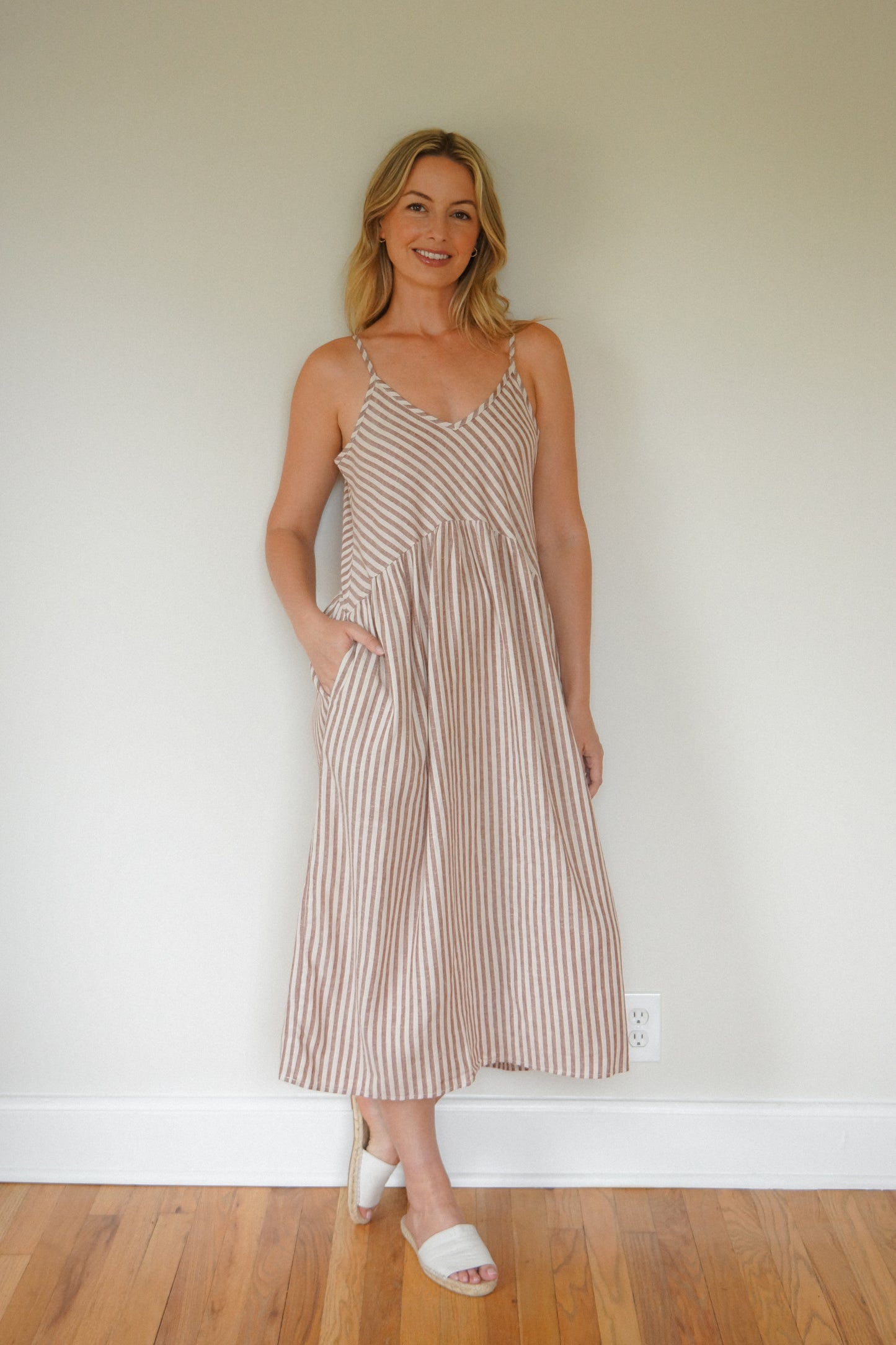 Faro Dress in Red and White Striped Linen